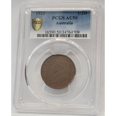 AUSTRALIA 1923 . HALF 1/2  PENNY . PCGS AU50